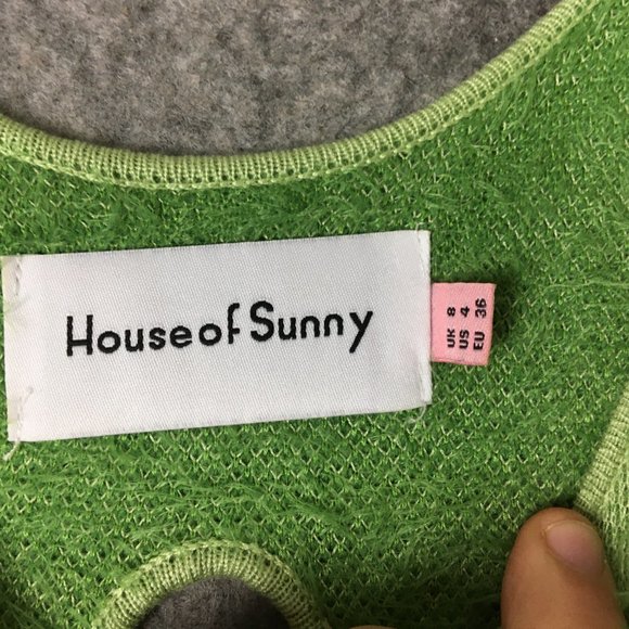 House of Sunny Dress 4 Midi Green Knit Psychedelic Textured Eyelash 60s 90s - Picture 6 of 16